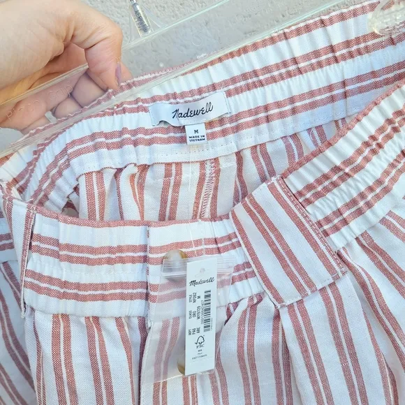 Madewell | Linen-Blend Curved-Hem Shorts in Stripe NEW Size Medium Style NF602