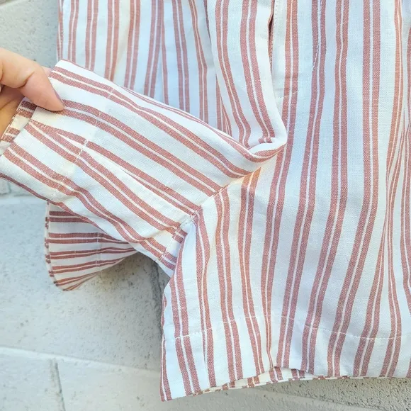 Madewell | Linen-Blend Curved-Hem Shorts in Stripe NEW Size Medium Style NF602