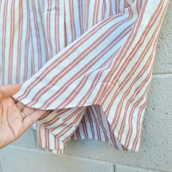 Madewell | Linen-Blend Curved-Hem Shorts in Stripe NEW Size Medium Style NF602