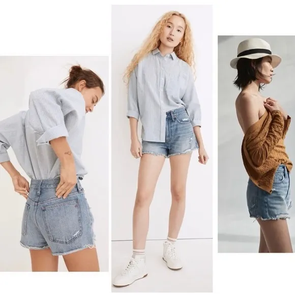 Madewell Relaxed Denim Shorts Destructed Edition in Renfield Wash 32
