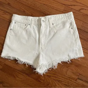 Madewell Relaxed Denim Shorts White Tile Frayed Distressed Size 30