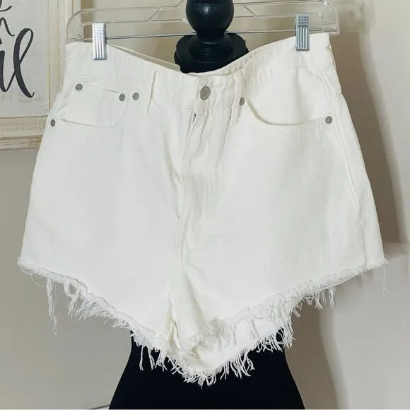 Madewell Relaxed Denim Shorts White Tile Frayed Distressed Size 30