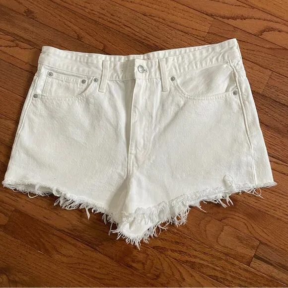 Madewell Relaxed Denim Shorts White Tile Frayed Distressed Size 30