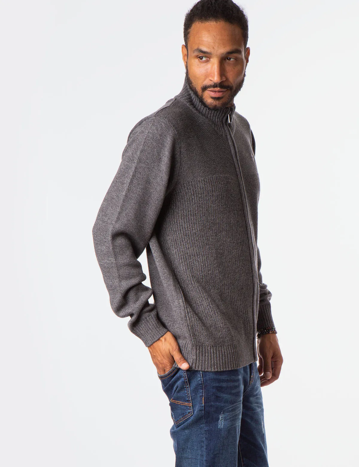 MARL TEXTURED FULL ZIP SWEATER