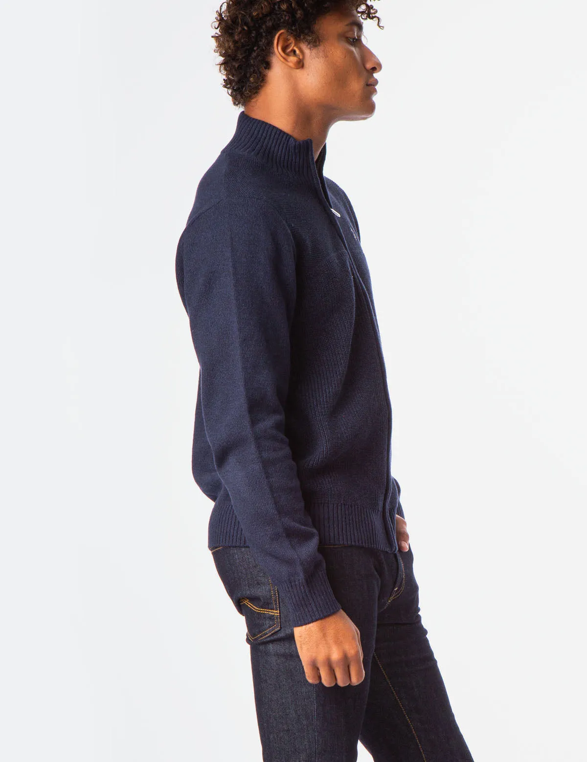 MARL TEXTURED FULL ZIP SWEATER