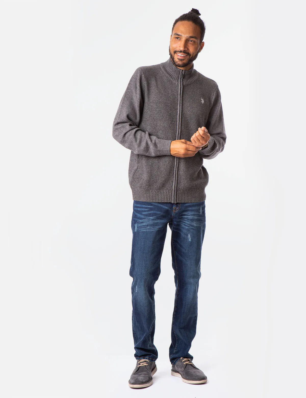 MARL TEXTURED FULL ZIP SWEATER