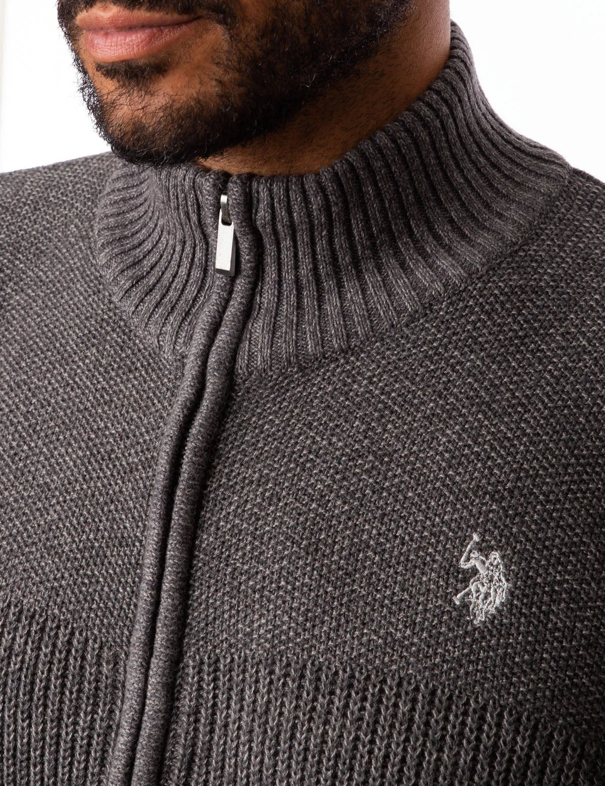 MARL TEXTURED FULL ZIP SWEATER