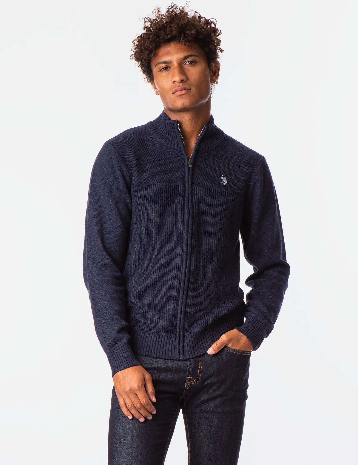 MARL TEXTURED FULL ZIP SWEATER