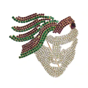 Mask Feather Pin Rhinestone