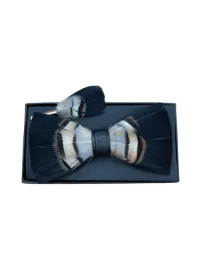 MENS FEATHER BOWTIES- KHAKI/BLACK