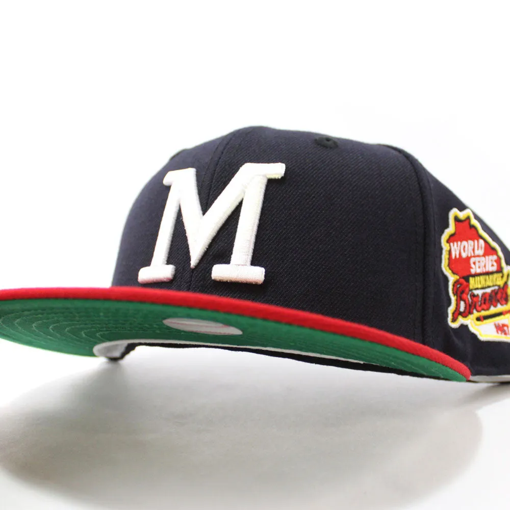 Milwaukee Braves 1957 WORLD SERIES New Era 59Fifty Fitted Hat V2 (RETRO GREEN UNDER BRIM)