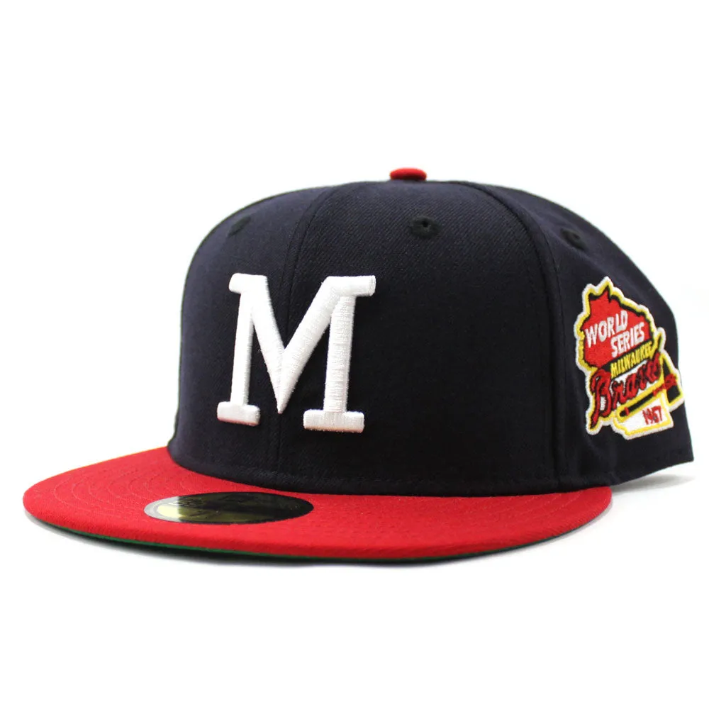Milwaukee Braves 1957 WORLD SERIES New Era 59Fifty Fitted Hat V2 (RETRO GREEN UNDER BRIM)