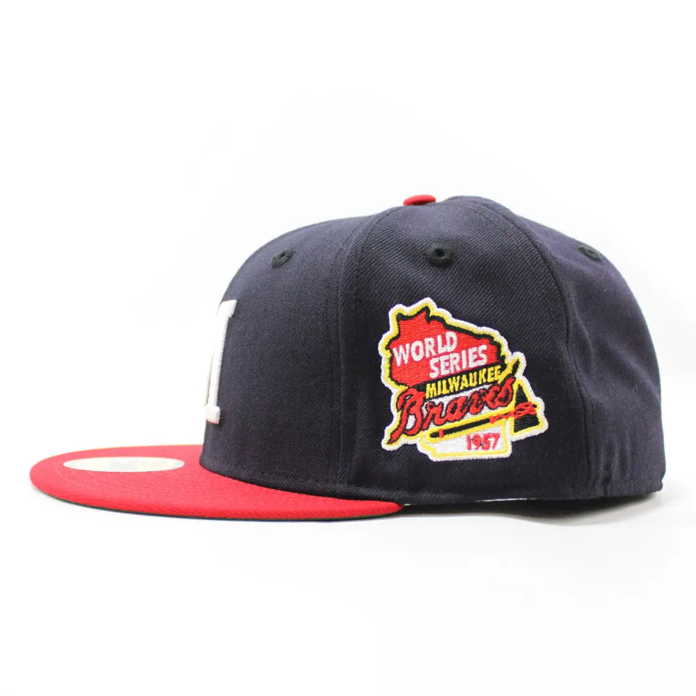Milwaukee Braves 1957 WORLD SERIES New Era 59Fifty Fitted Hat V2 (RETRO GREEN UNDER BRIM)