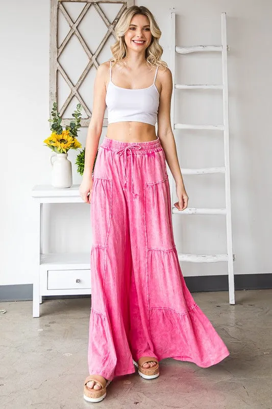 Mineral Washed Tiered Wide Leg Pants