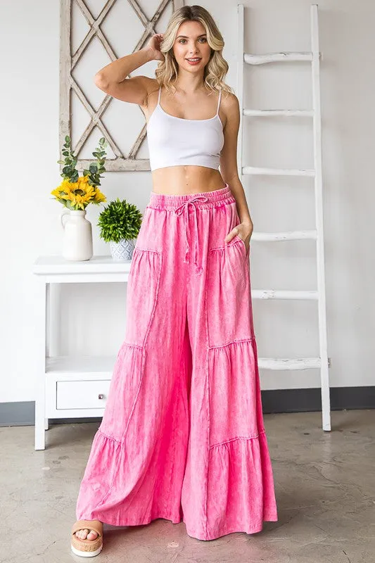 Mineral Washed Tiered Wide Leg Pants