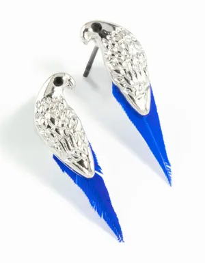 Mini Bird Blue Feather Stud Earrings