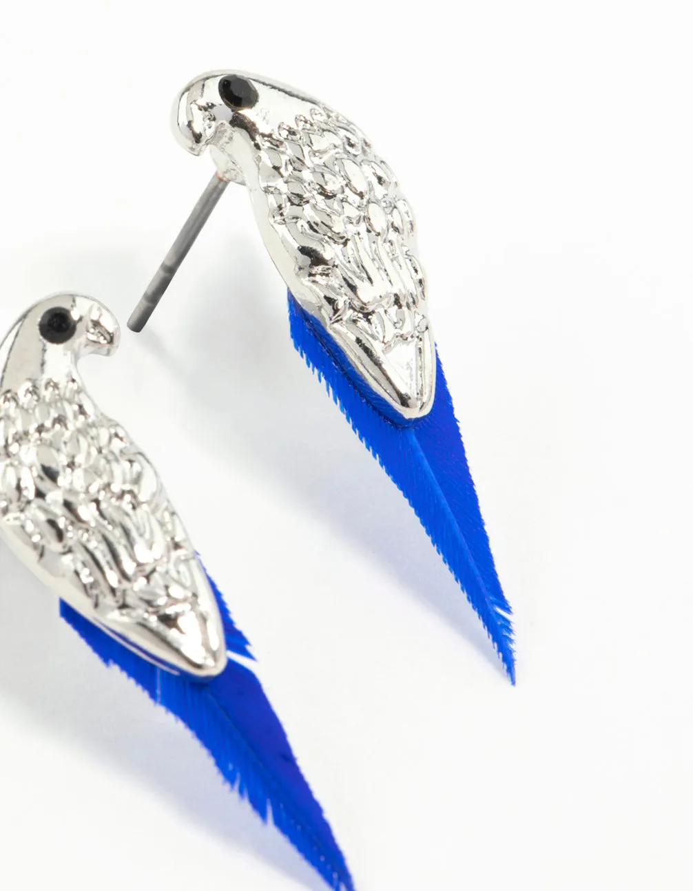 Mini Bird Blue Feather Stud Earrings