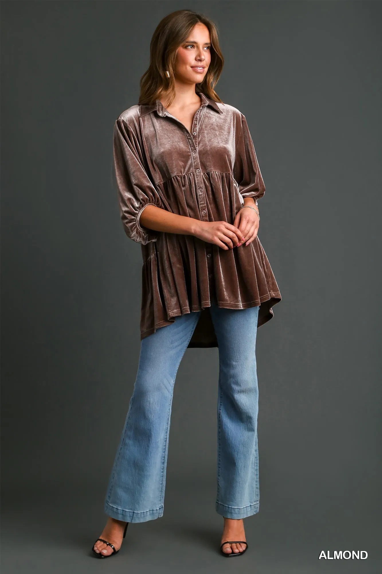 Molly Velvet 3/4 Sleeve Tunic Dress