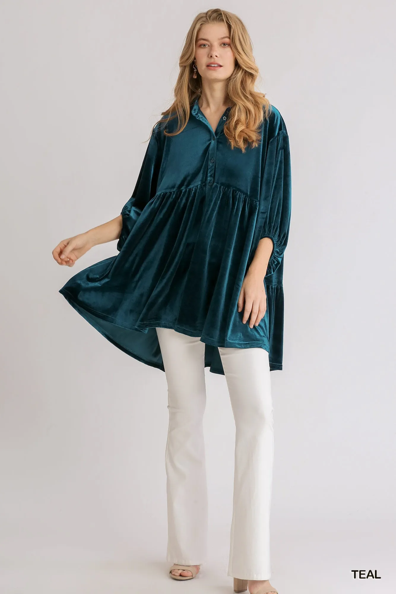Molly Velvet 3/4 Sleeve Tunic Dress