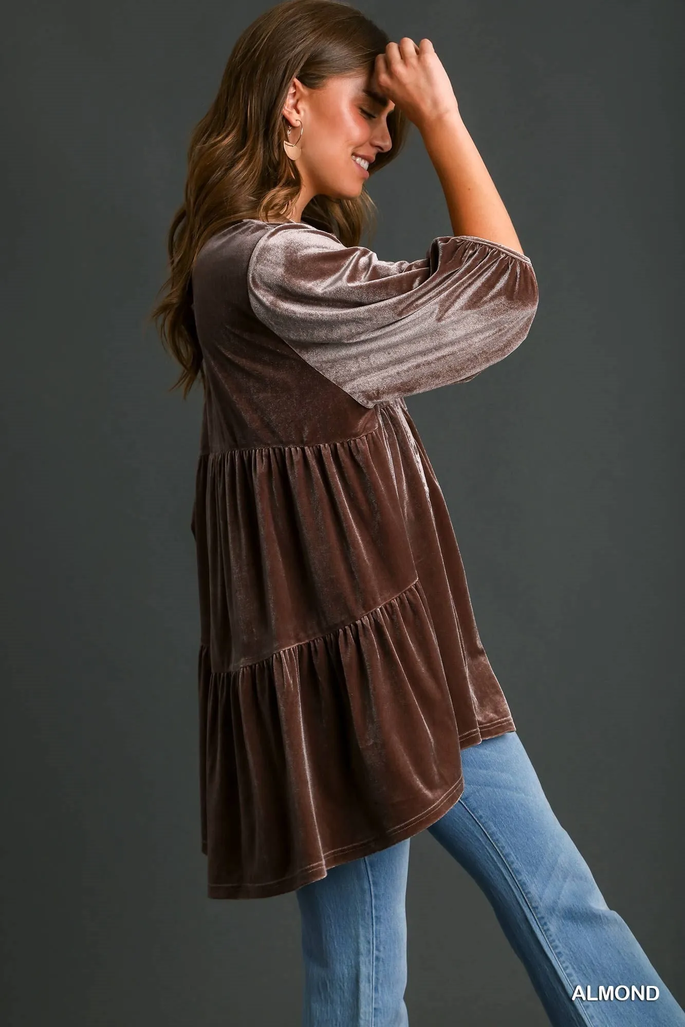 Molly Velvet 3/4 Sleeve Tunic Dress