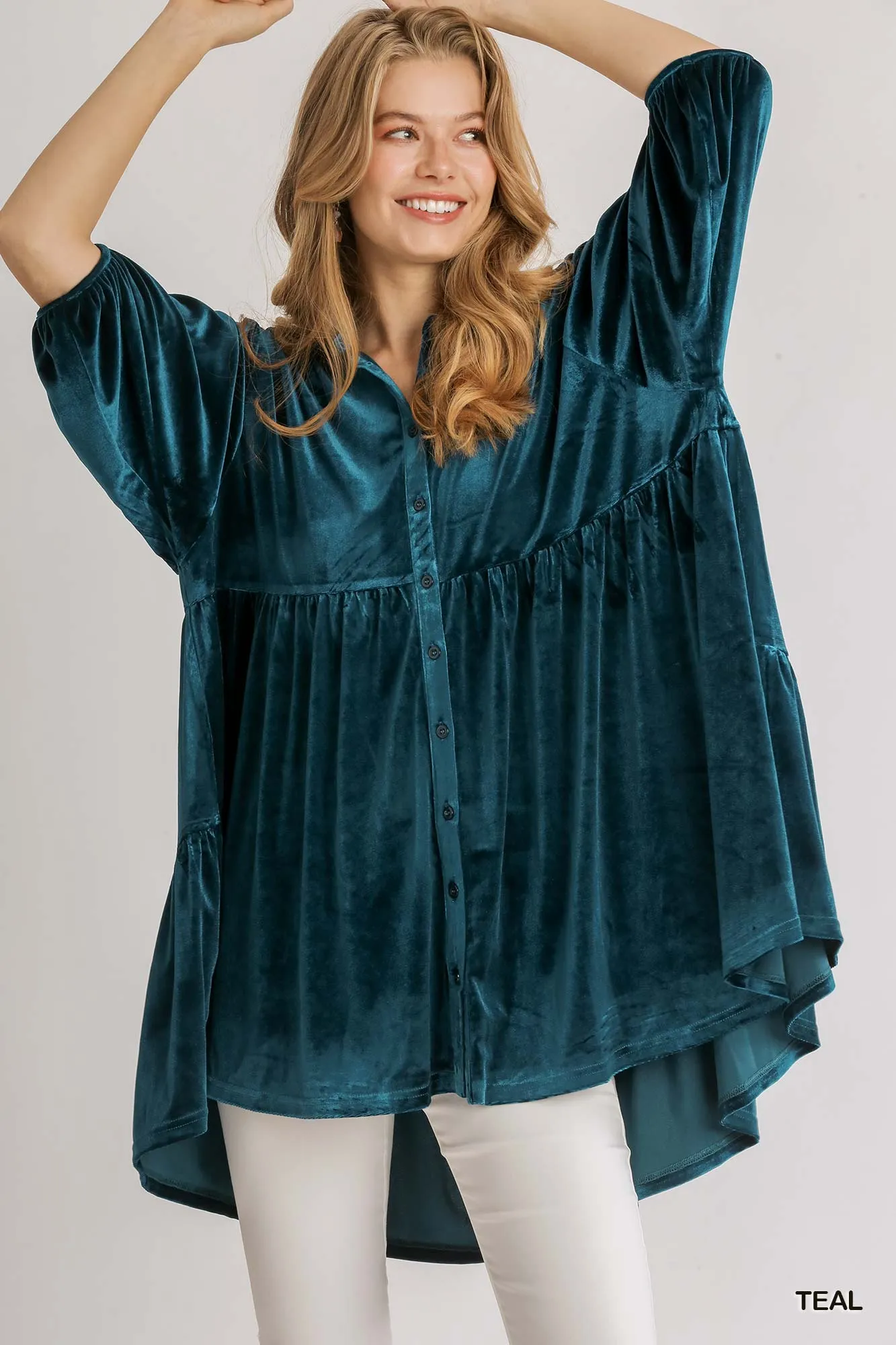 Molly Velvet 3/4 Sleeve Tunic Dress