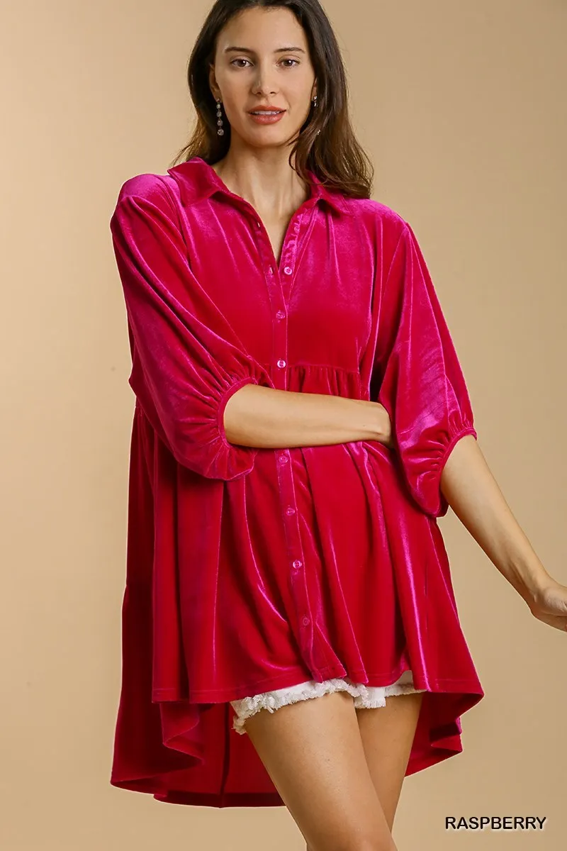 Molly Velvet 3/4 Sleeve Tunic Dress
