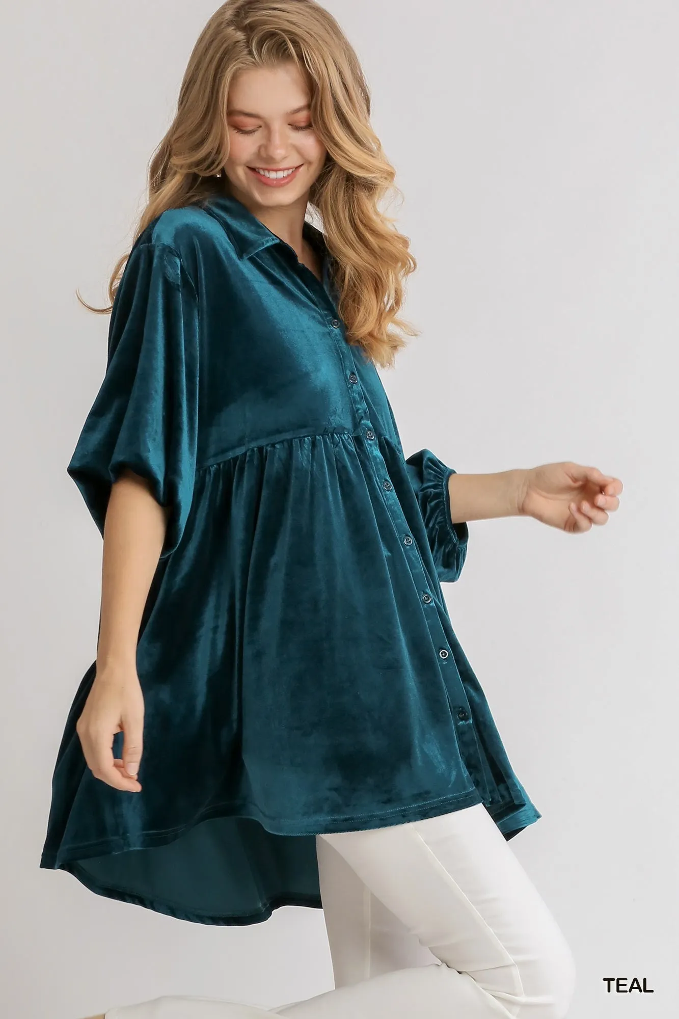 Molly Velvet 3/4 Sleeve Tunic Dress
