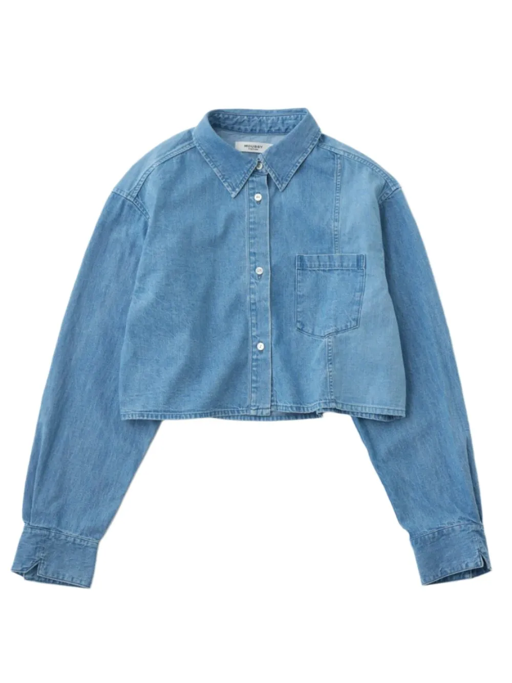 Moussy Vintage Lenfred Cropped Blocking Shirt in Light Blue
