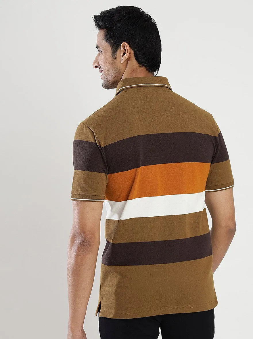 Multicolor Striped Slim Fit Polo T-Shirt | JadeBlue