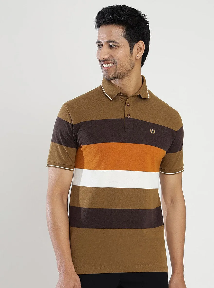 Multicolor Striped Slim Fit Polo T-Shirt | JadeBlue