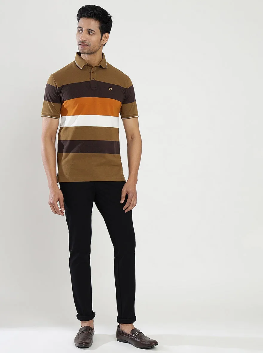 Multicolor Striped Slim Fit Polo T-Shirt | JadeBlue