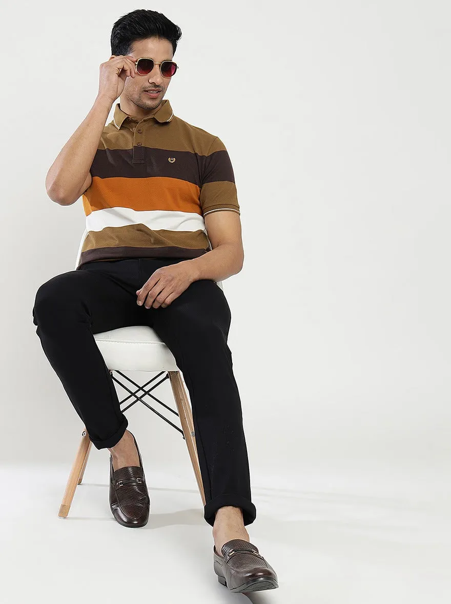 Multicolor Striped Slim Fit Polo T-Shirt | JadeBlue