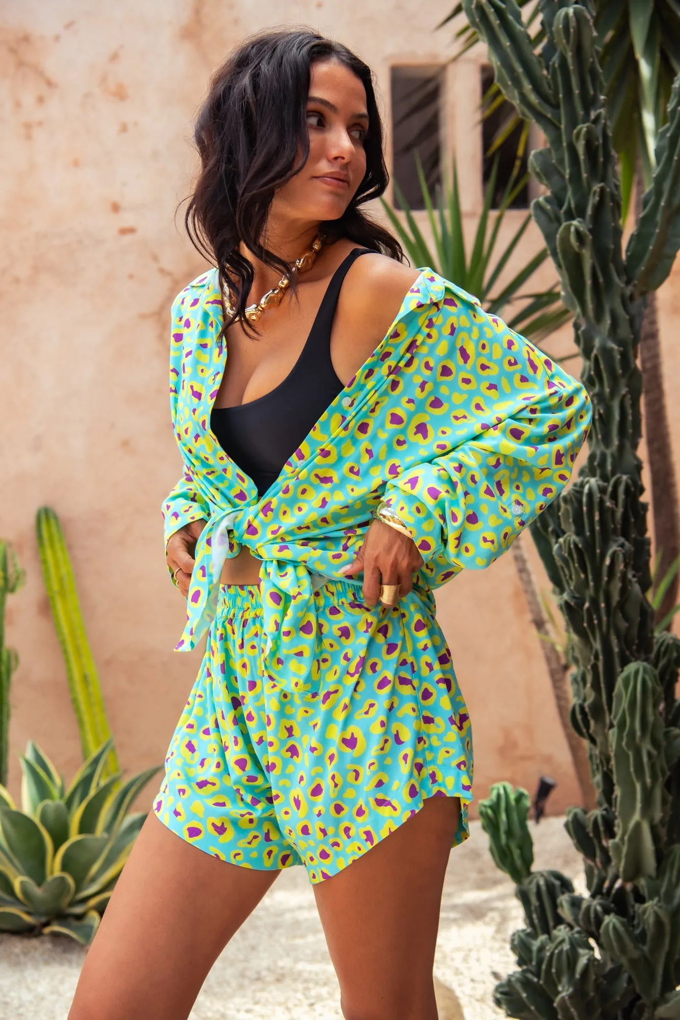 Nadia Shorts - Sour Sky Leopard