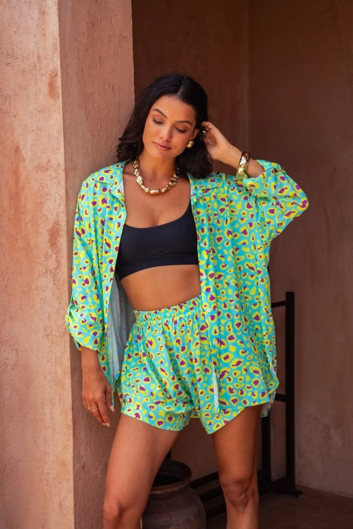 Nadia Shorts - Sour Sky Leopard
