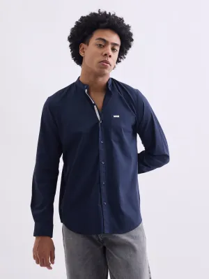 Navy Chinese Collar Slim Fit Shirt