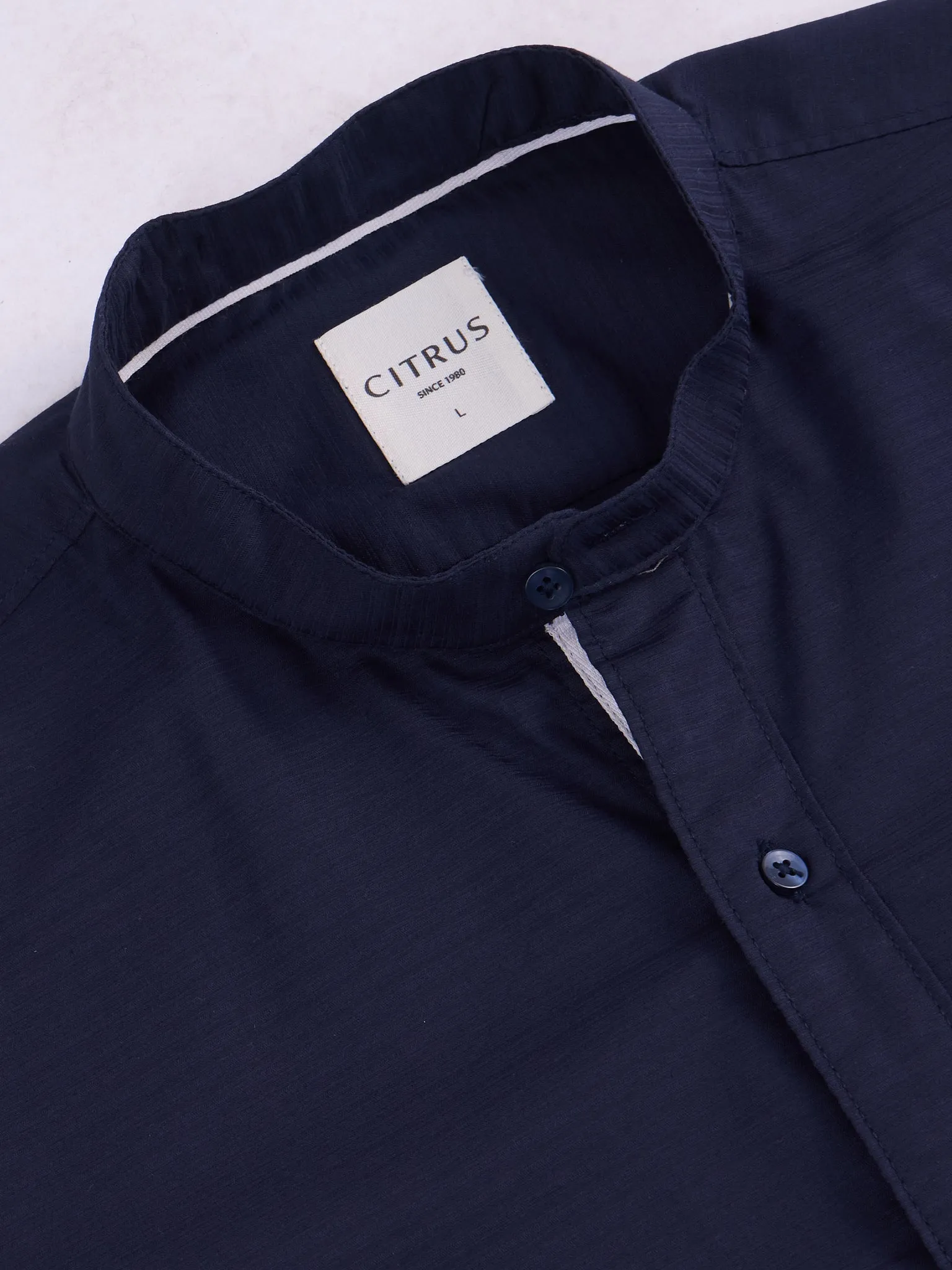 Navy Chinese Collar Slim Fit Shirt