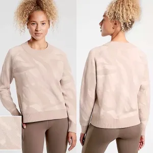 NWOT Athleta Jacquard Textured Crew Sweater ABSTRACT CREAM Camo Wool 632069 S