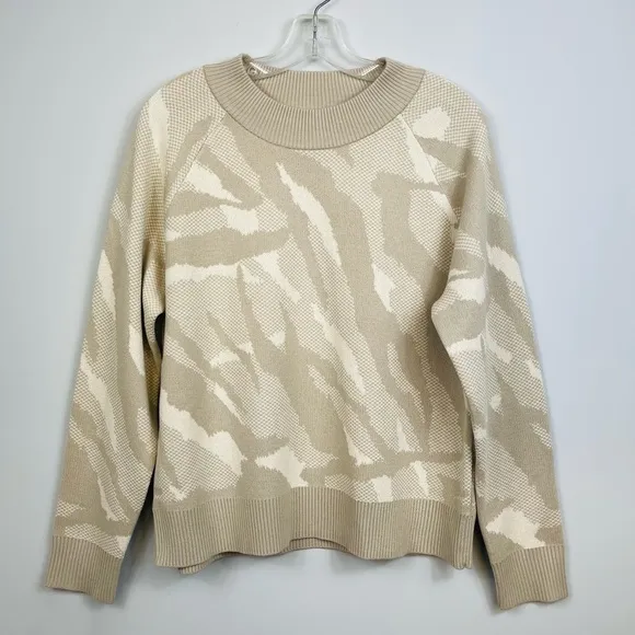 NWOT Athleta Jacquard Textured Crew Sweater ABSTRACT CREAM Camo Wool 632069 S