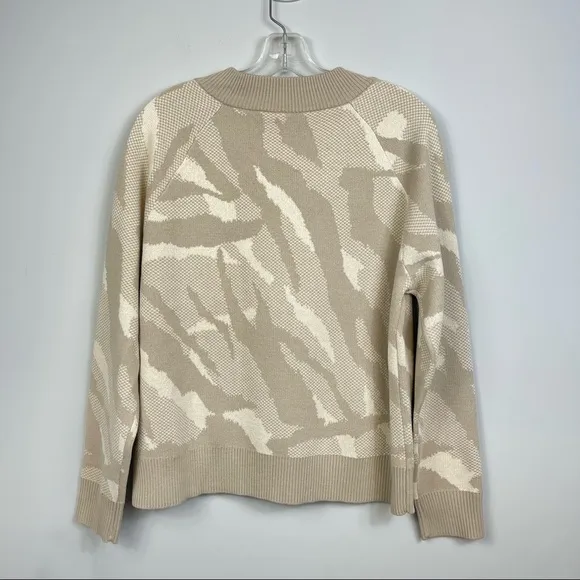 NWOT Athleta Jacquard Textured Crew Sweater ABSTRACT CREAM Camo Wool 632069 S