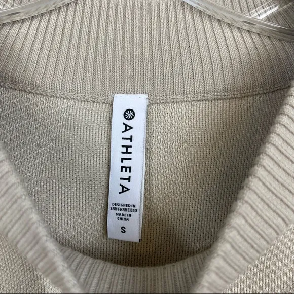 NWOT Athleta Jacquard Textured Crew Sweater ABSTRACT CREAM Camo Wool 632069 S