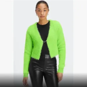 NWT  Fabletics Mini Crop Cardigan Fuzzy Sweater COLOR -Sour Apple / Neon Green