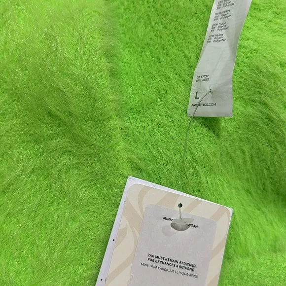 NWT  Fabletics Mini Crop Cardigan Fuzzy Sweater COLOR -Sour Apple / Neon Green