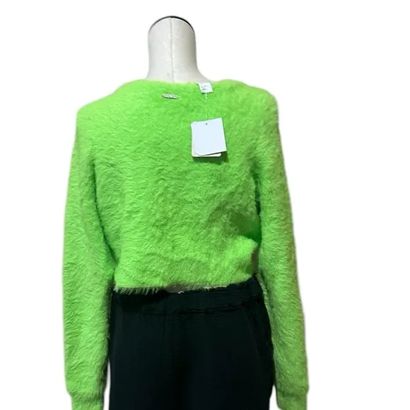 NWT  Fabletics Mini Crop Cardigan Fuzzy Sweater COLOR -Sour Apple / Neon Green