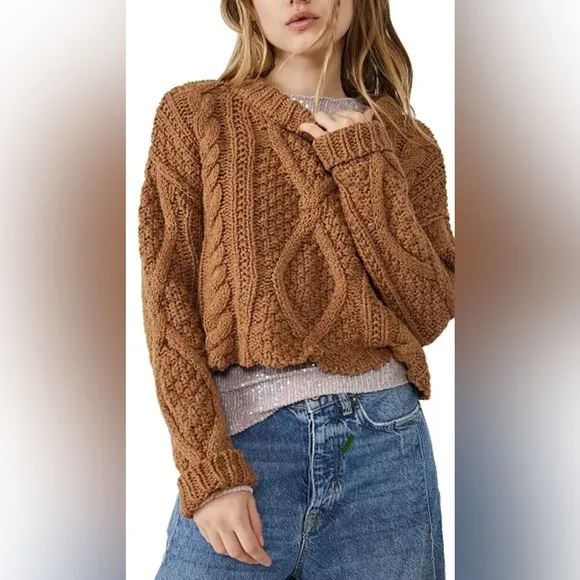 NWT Free People Cutting Edge Cable Sweater Crop