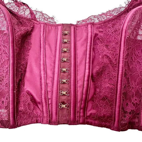 NWT Victoria’s Secret Purple Lace Silk Cropped Corset Top Medium