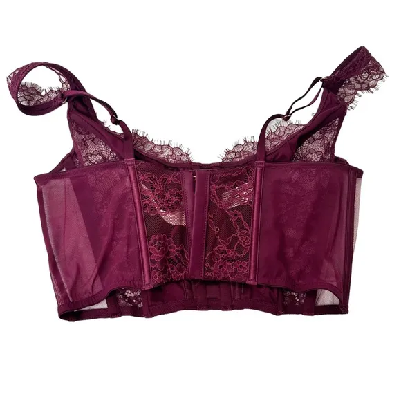 NWT Victoria’s Secret Purple Lace Silk Cropped Corset Top Medium