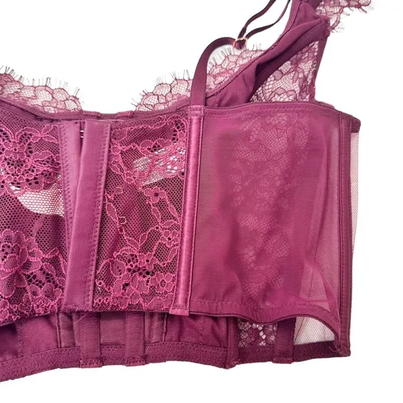NWT Victoria’s Secret Purple Lace Silk Cropped Corset Top Medium