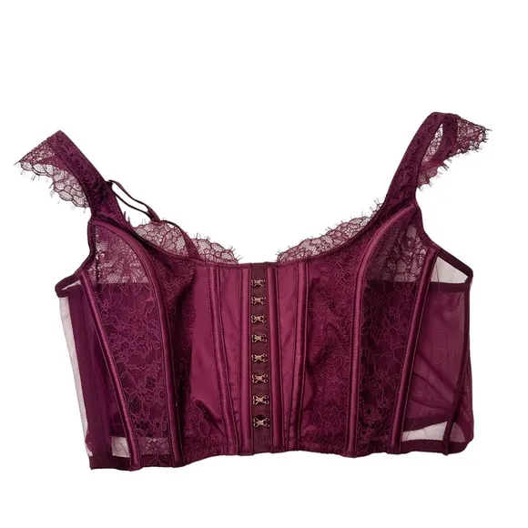 NWT Victoria’s Secret Purple Lace Silk Cropped Corset Top Medium