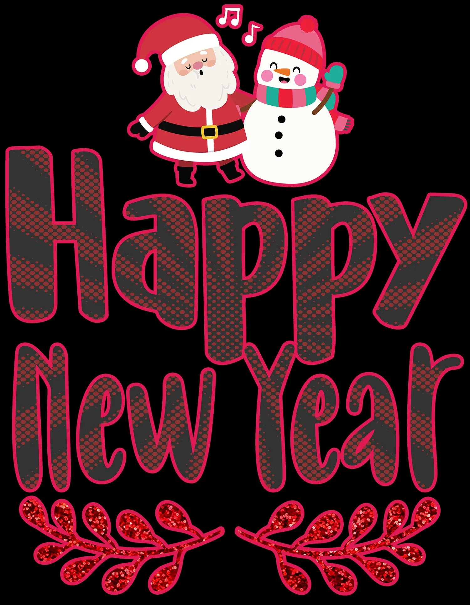 NYE Happy New Year Santa Sparkle Snowman Bling Cute Family Kid's T-Shirt