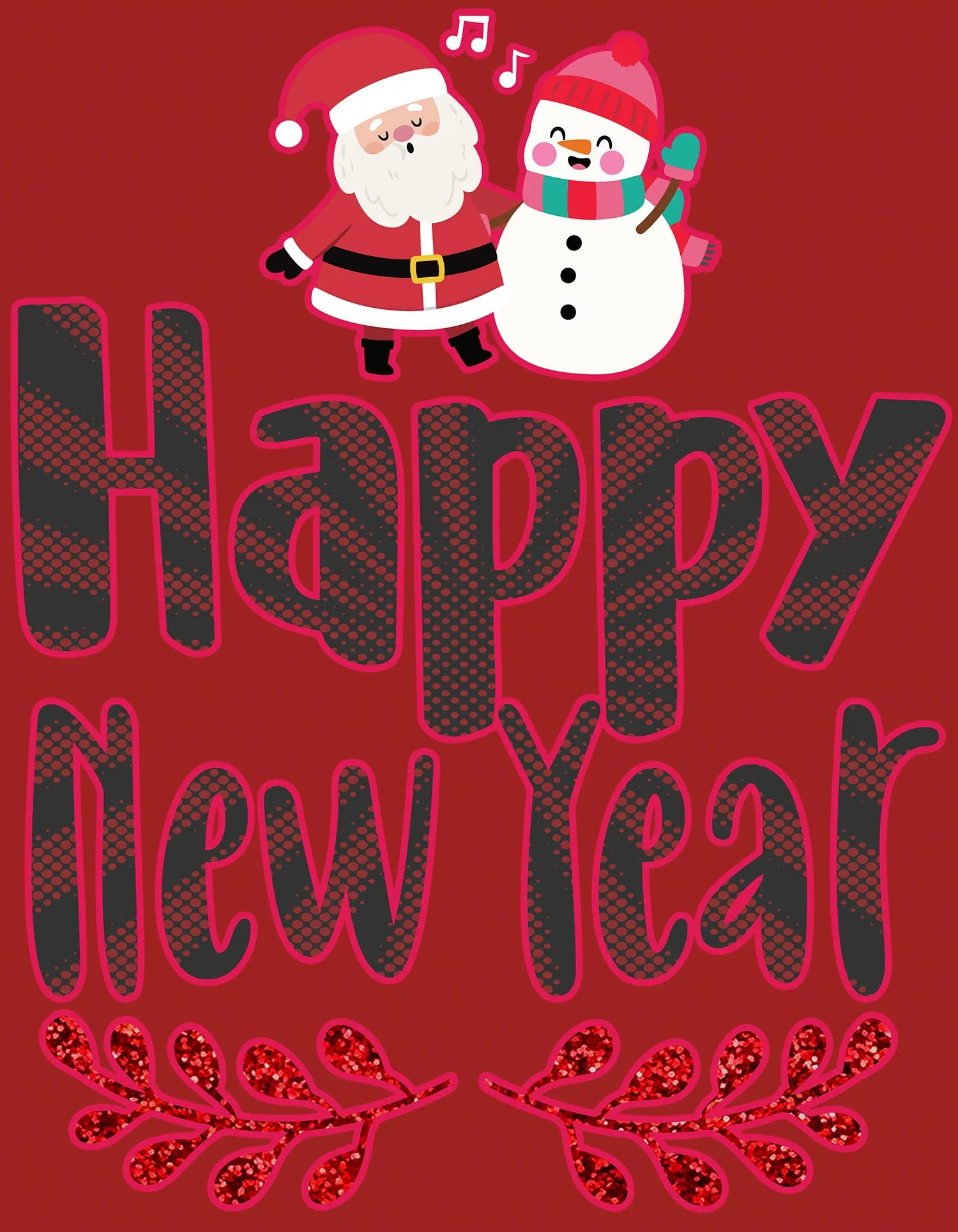 NYE Happy New Year Santa Sparkle Snowman Bling Cute Family Kid's T-Shirt